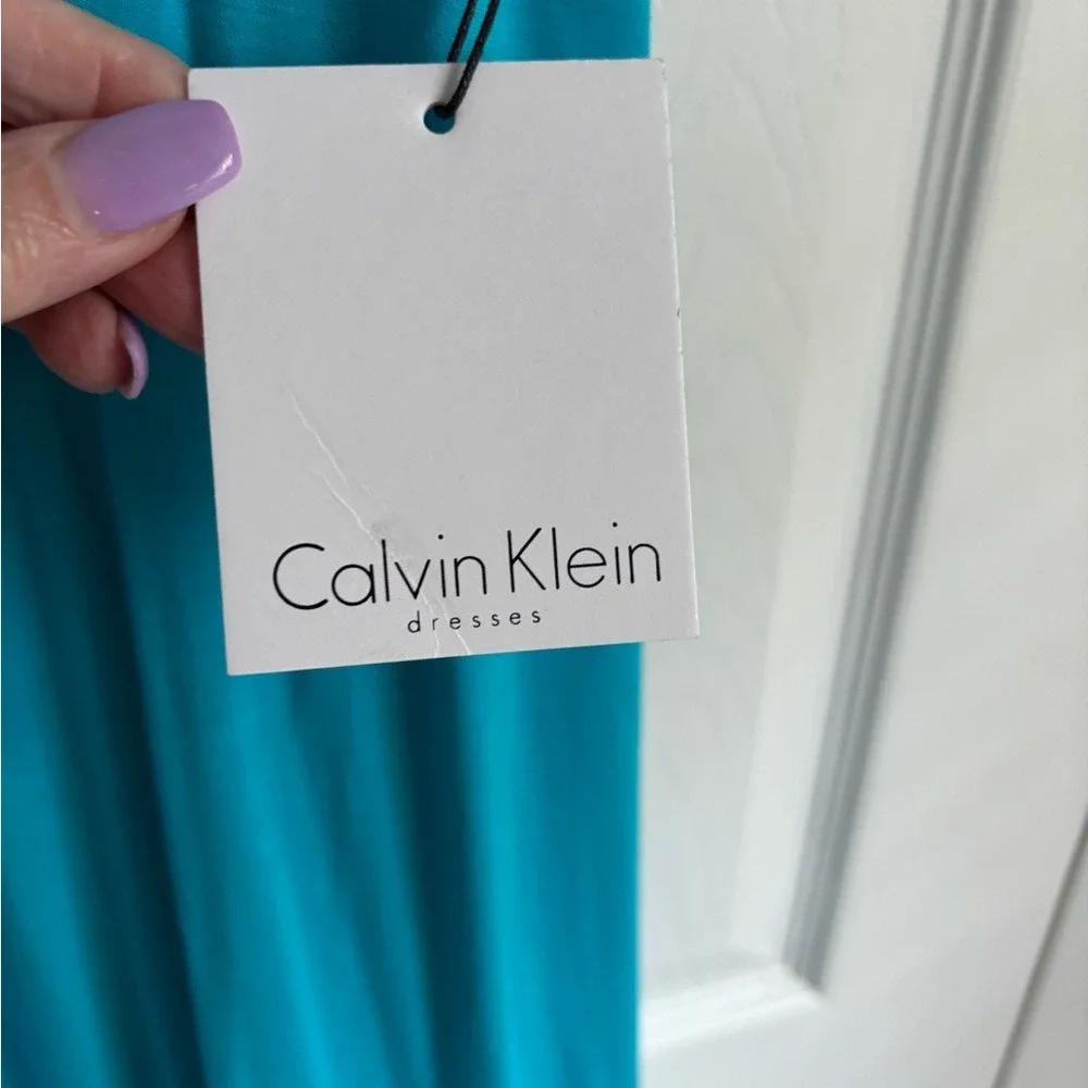 Calvin Klein NWT Teal Cover-Up Sundress Size 12 Stretch Rayon Beach Resort